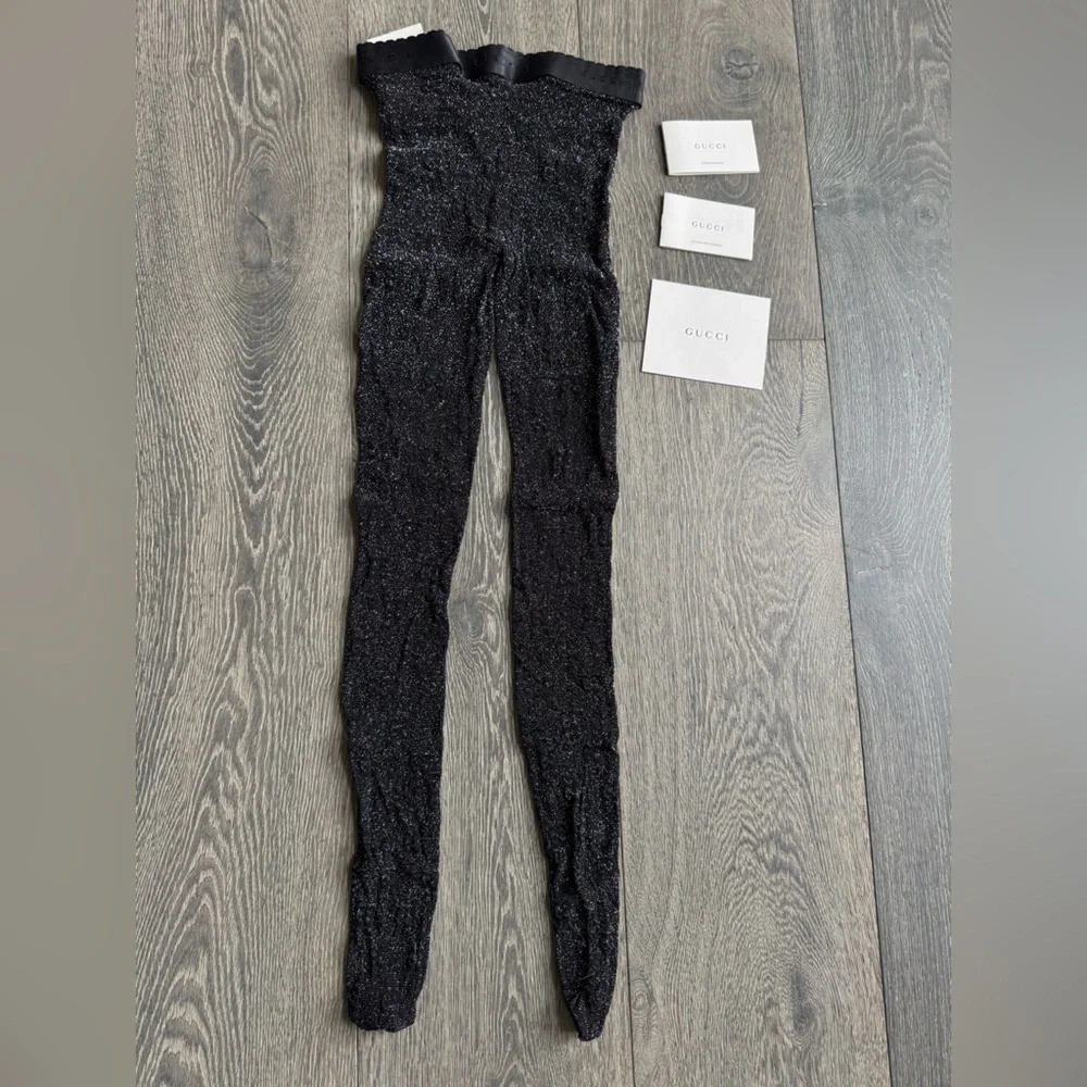 Gucci Black Lurex GG Knit Tights Size Small